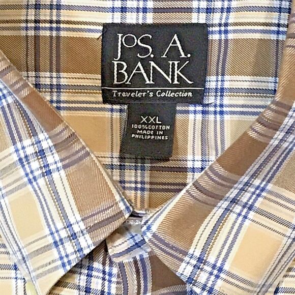 Jos. A Bank Cotton Shirt Men's size XXL Brown & Blue Plaid Long Sleeve Button Up - Picture 6 of 9
